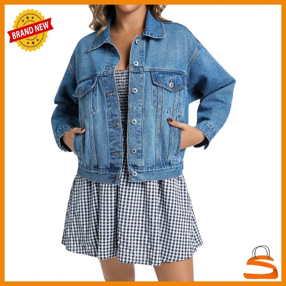 Relaxed Fit Denim Jacket with Pockets, Loose Boyfriend Style